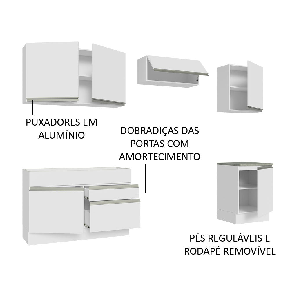 Armário de Cozinha Completa 260cm Branco Glamy Madesa 05