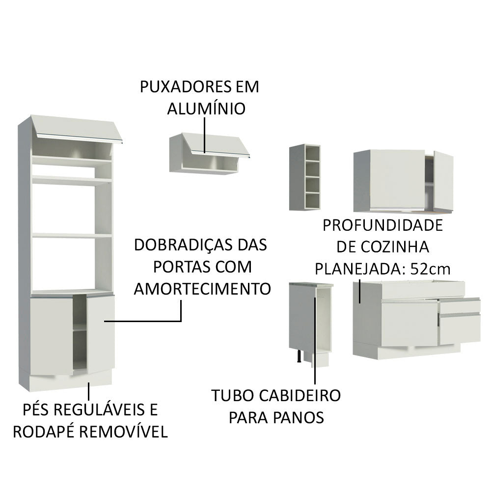 Armário de Cozinha Completa 270cm Branco Jade Madesa 09