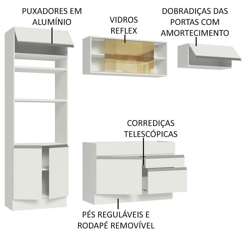 Armário de Cozinha Completa 270cm Branco Glamy Madesa 11