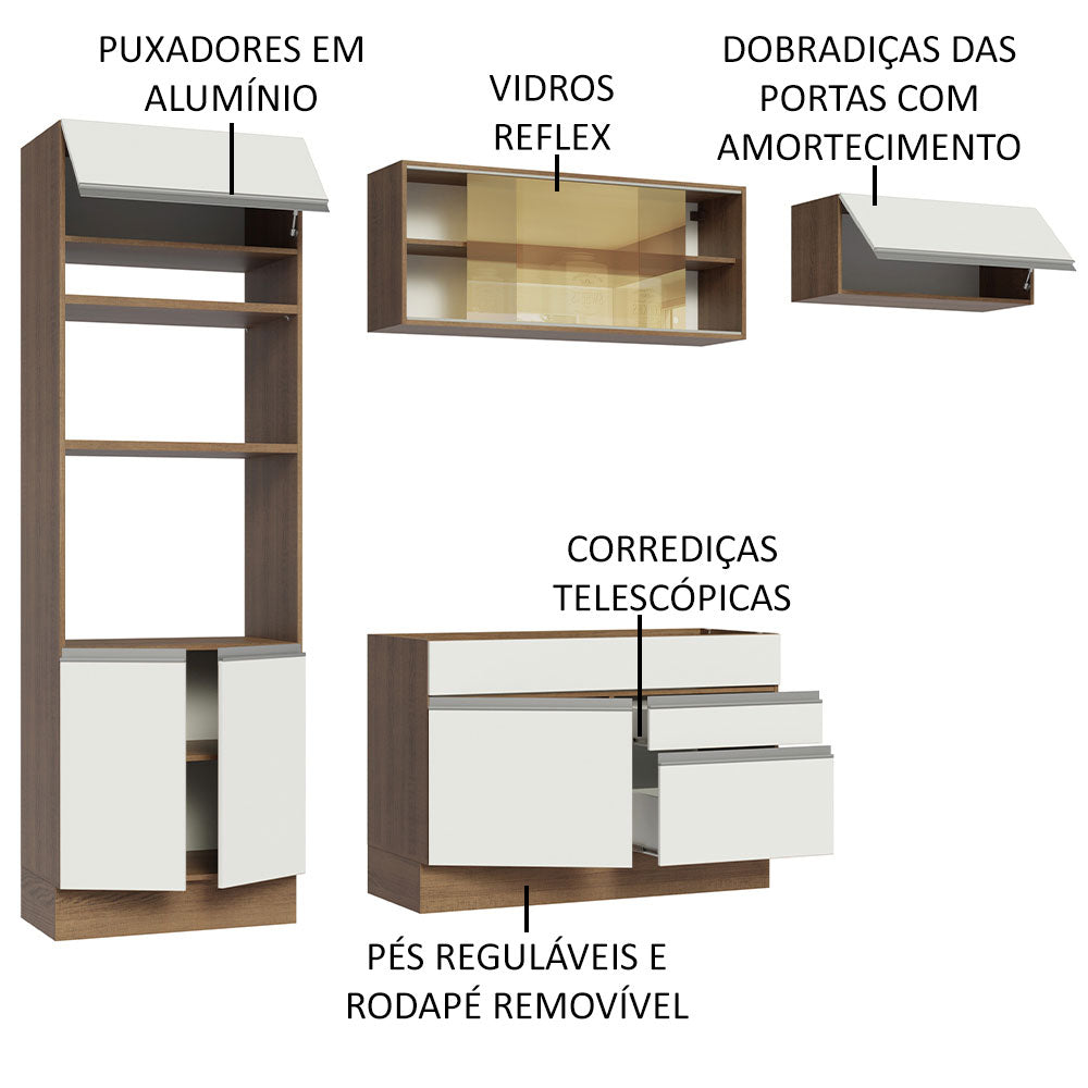 Armário de Cozinha Completa 270cm Rustic Branco Glamy Madesa 11