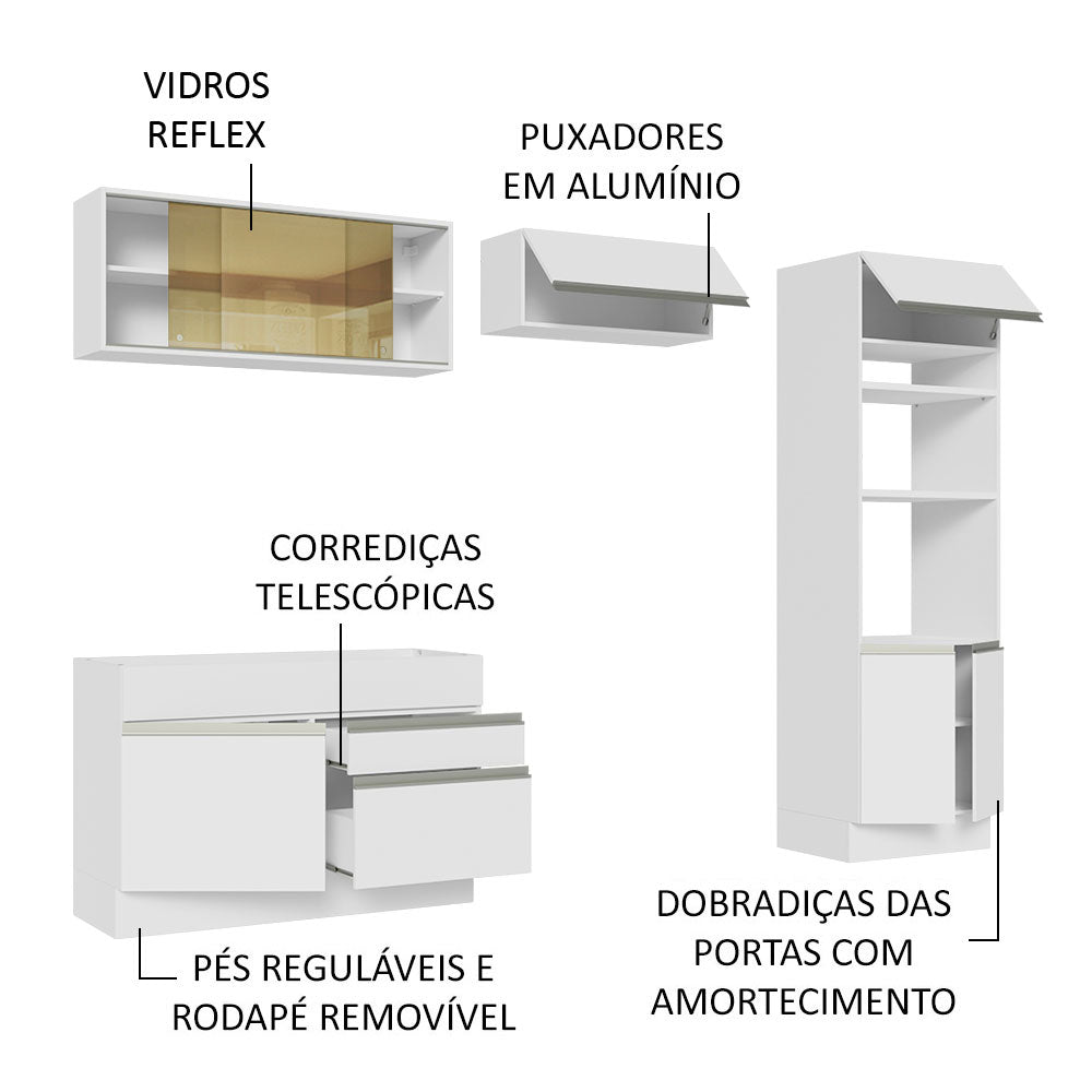 Armário de Cozinha Completa 270cm Branco Glamy Madesa 12