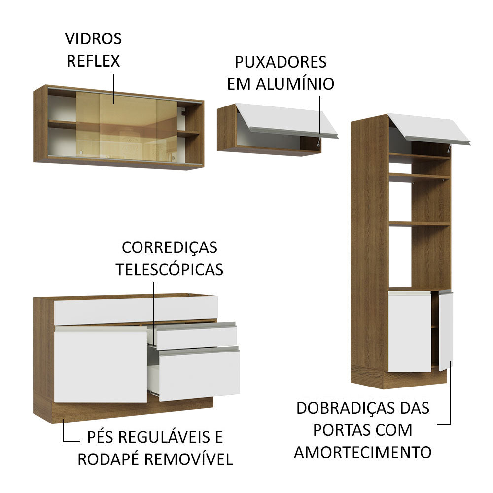 Armário de Cozinha Completa 270cm Rustic/Branco Glamy Madesa 12