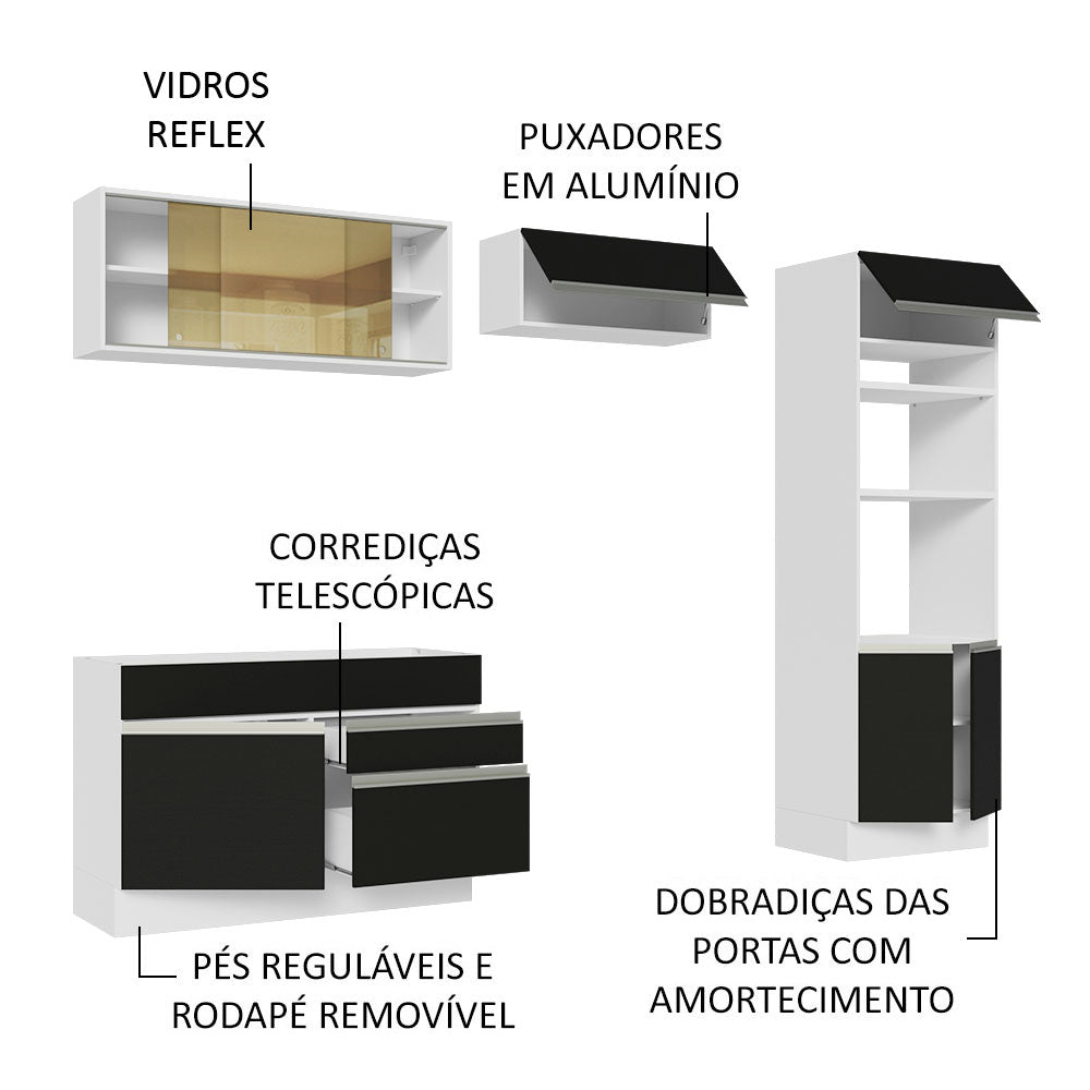 Armário de Cozinha Completa 270cm Branco/Preto Glamy Madesa 12