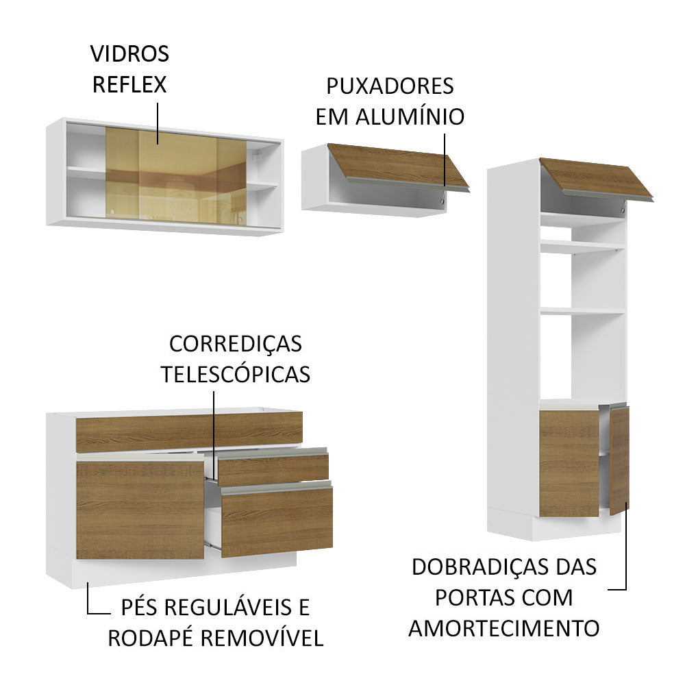 Armário de Cozinha Completa 270cm Branco/Rustic Glamy Madesa 12