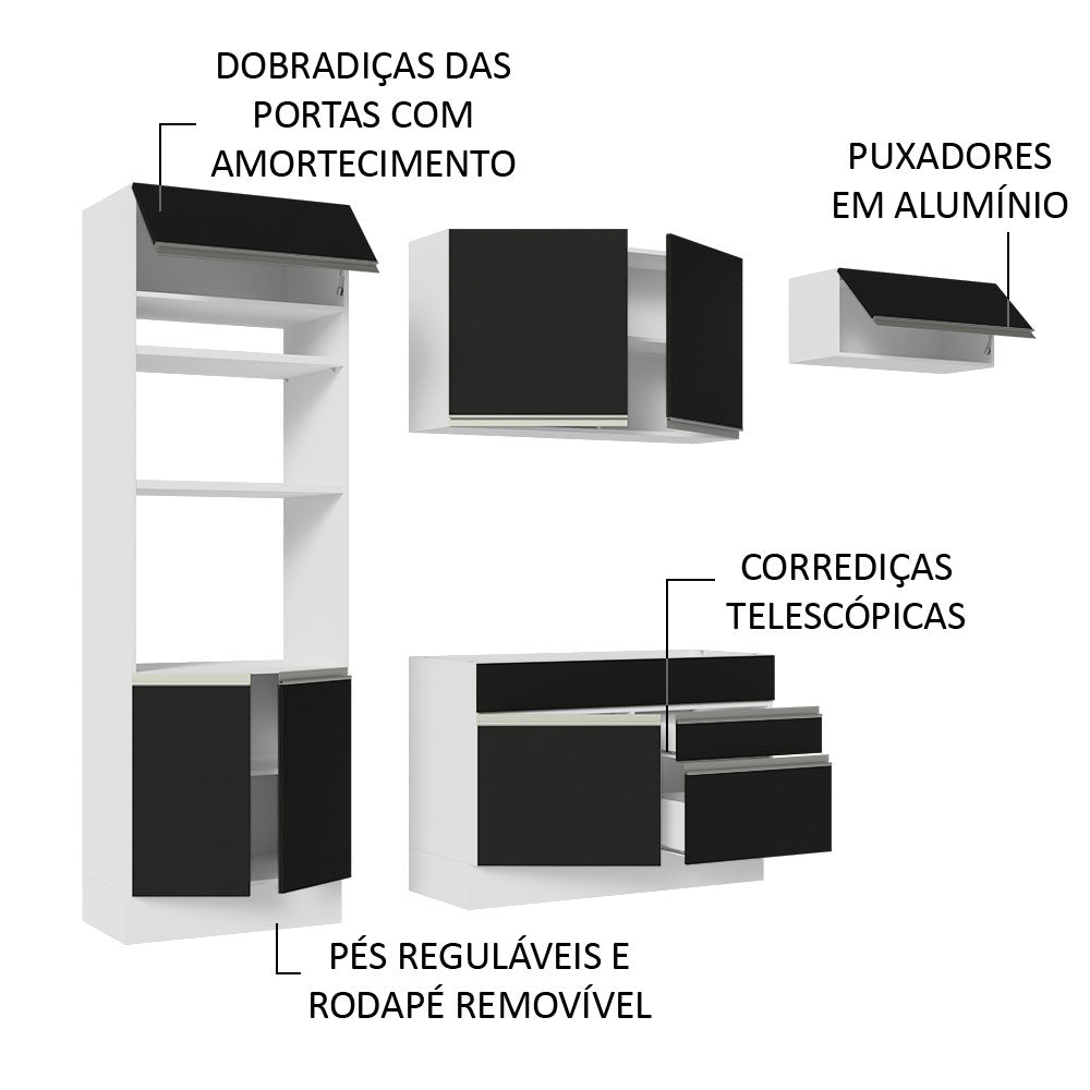 Armário de Cozinha Completa 270cm Branco/Preto Glamy Madesa 15