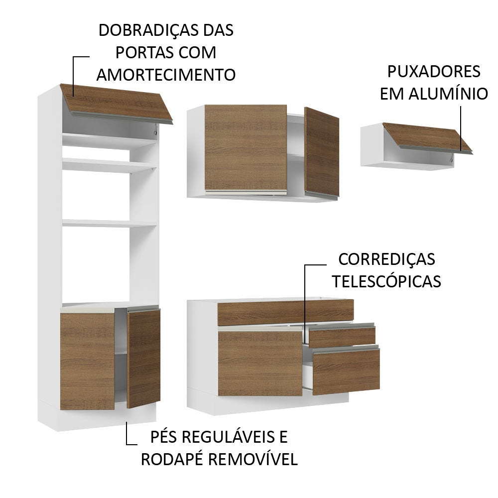 Armário de Cozinha Completa 270cm Branco/Rustic Glamy Madesa 15