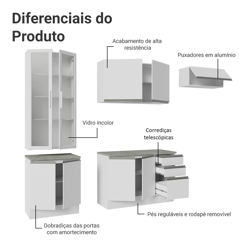 Armário de Cozinha Completa 270cm Branco Glamy Madesa 16