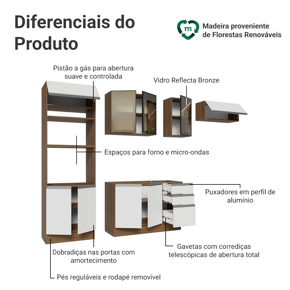 Armário de Cozinha Completa 270 cm Rustic/Branco Glamy Madesa 17