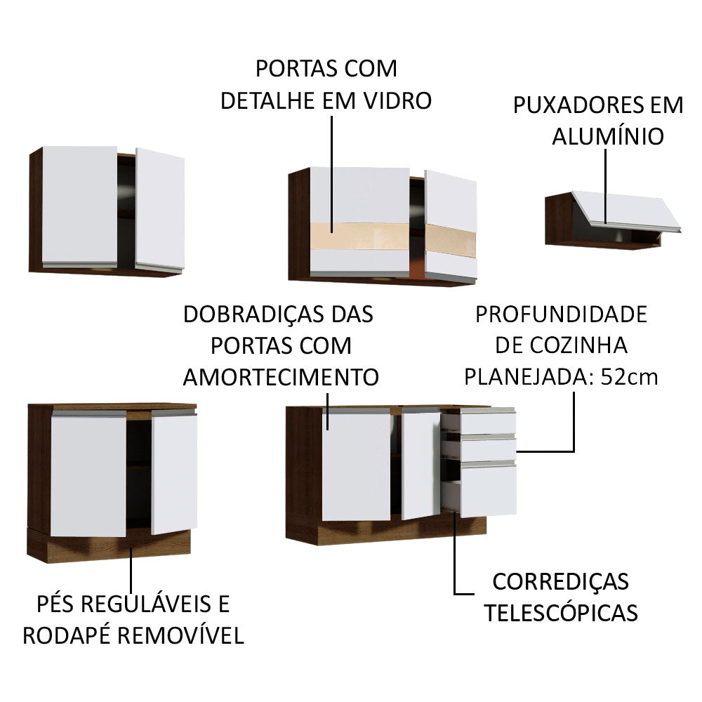 Armário de Cozinha Completa 280cm Rustic/Branco Marcela Madesa 03