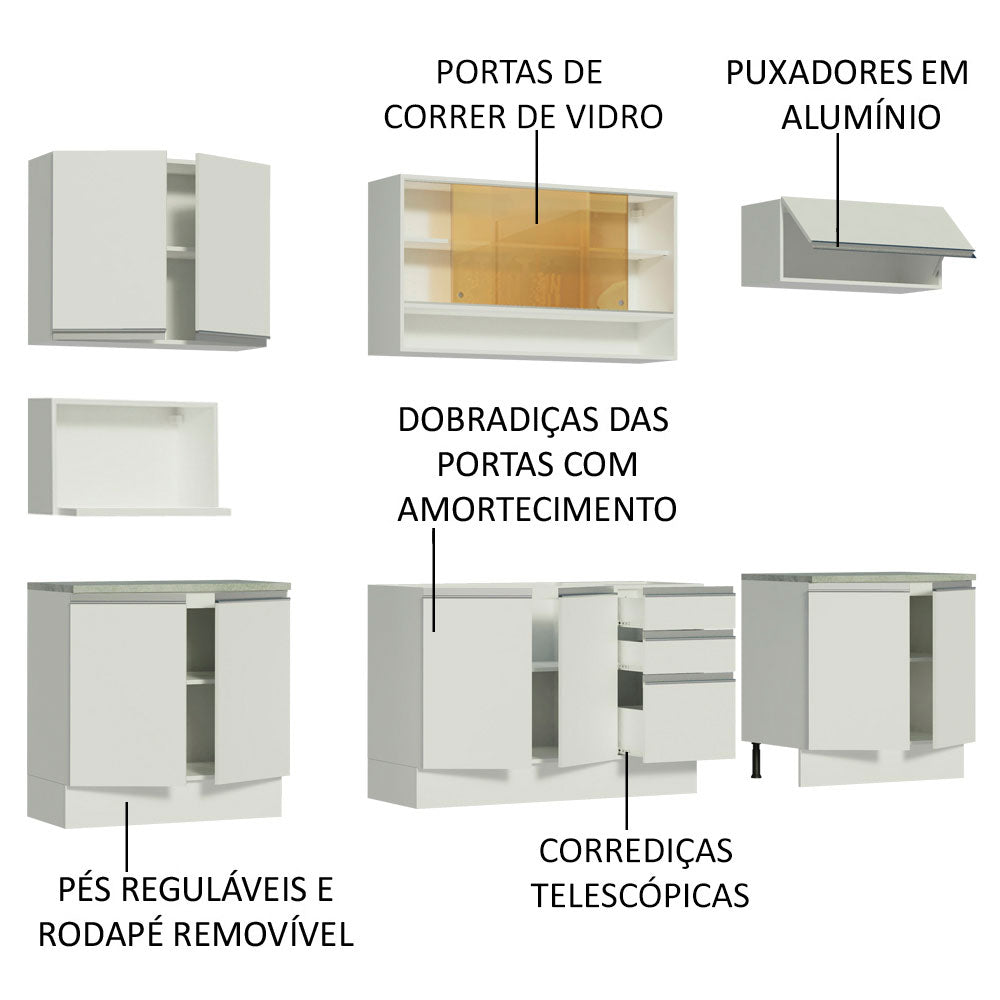 Armário de Cozinha Completa 280cm Branco Genova Madesa 04
