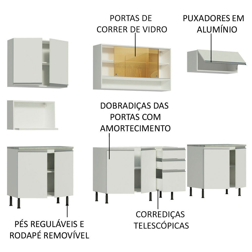 Armário de Cozinha Completa 280cm Branco Genova Madesa 04SR