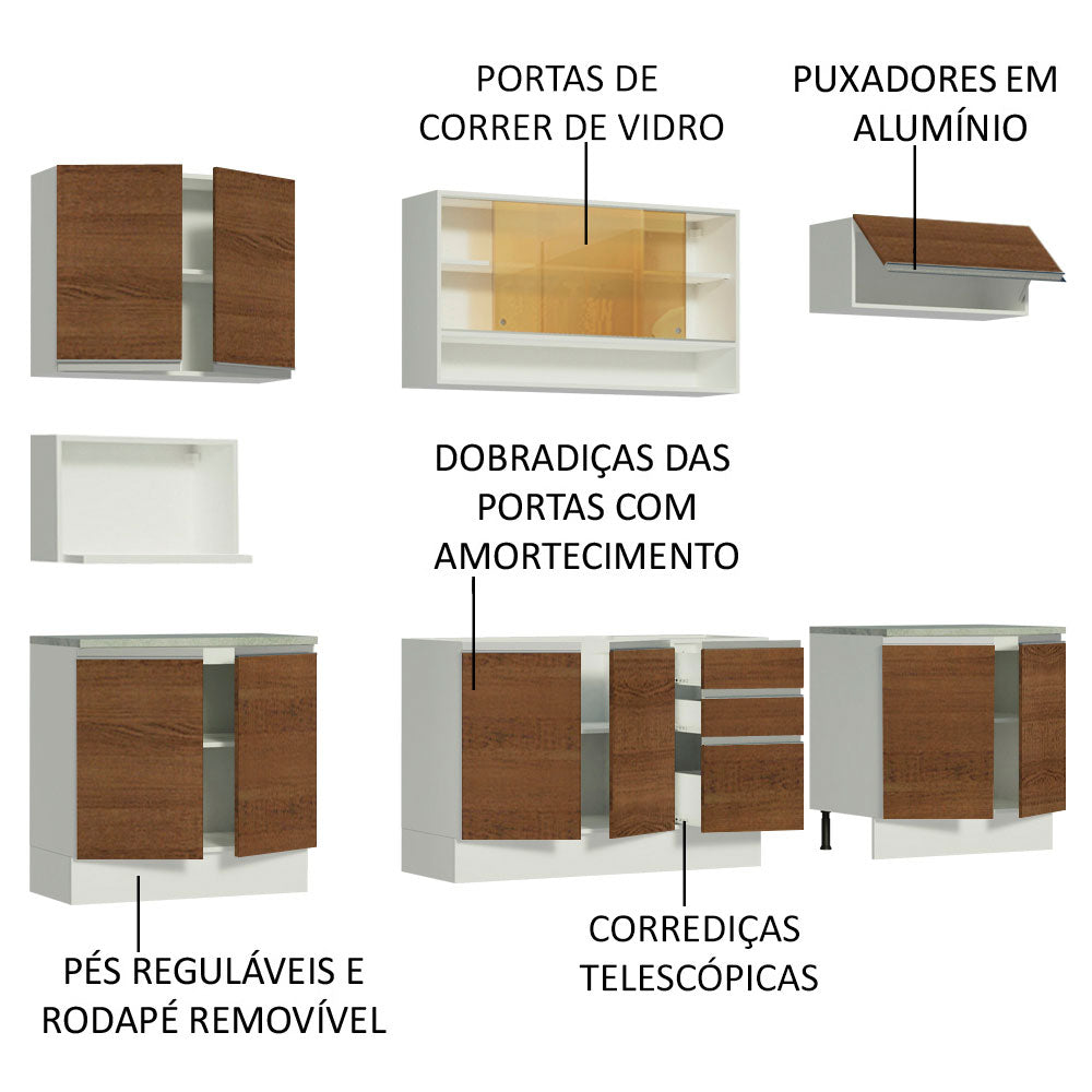 Armário de Cozinha Completa 280cm Branco/Rustic Genova Madesa 04