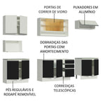 Armário de Cozinha Completa 280cm Branco/Preto/Branco Genova Madesa 04