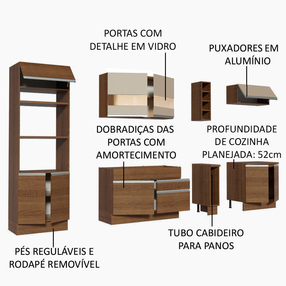 Armário de Cozinha Completa 290cm Rustic/Crema Vicenza Madesa 01