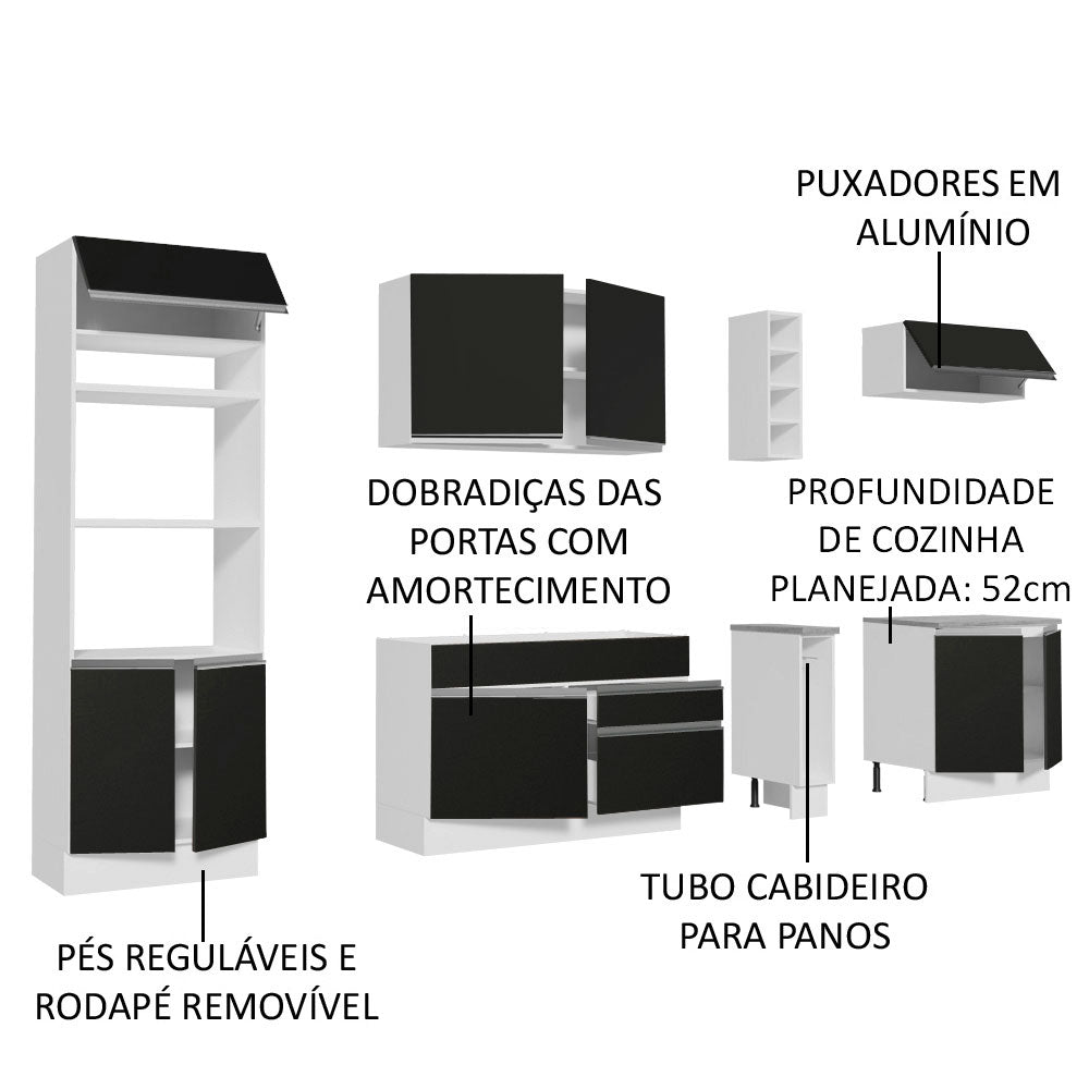 Armário de Cozinha Completa 290cm Branco/Preto Vicenza Madesa 02