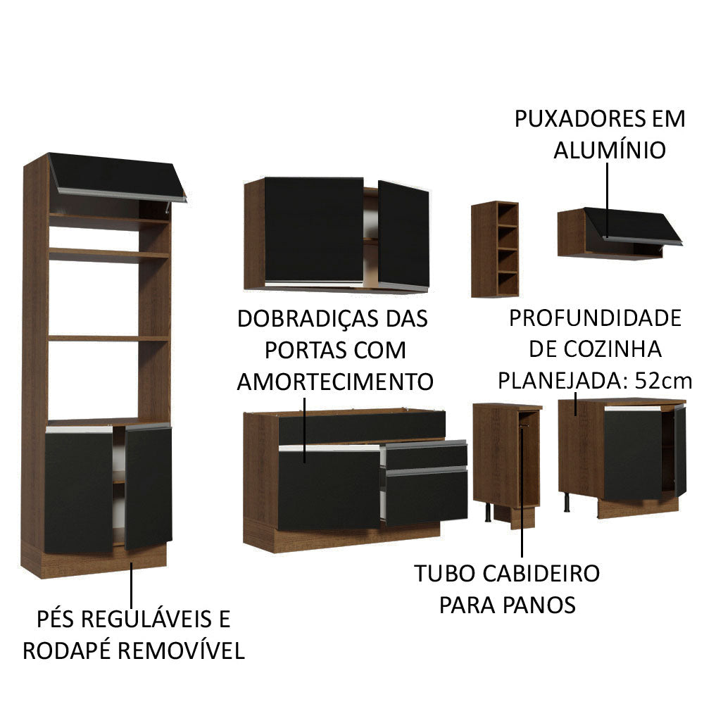 Armário de Cozinha Completa 290cm Rustic/Preto Vicenza Madesa 02
