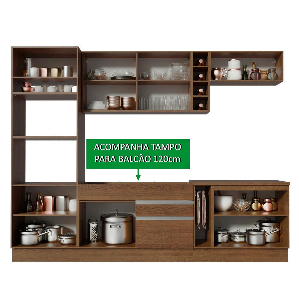 Armário de Cozinha Completa 290cm Rustic/Crema Vicenza Madesa 11