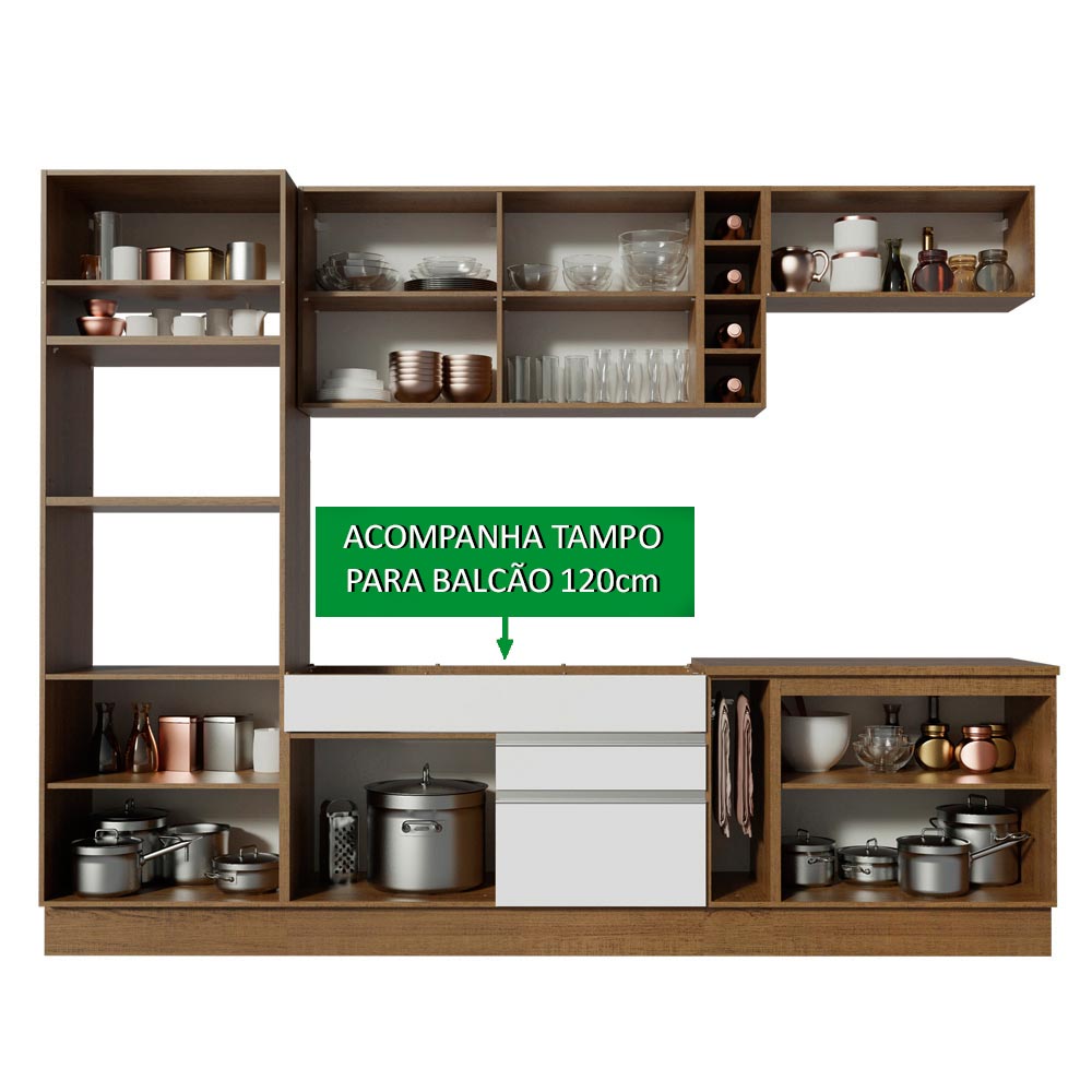 Armário de Cozinha Completa 290cm Rustic/Branco/Crema Vicenza Madesa 11