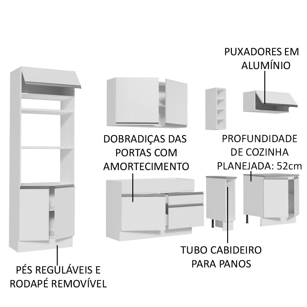 Armário de Cozinha Completa 290cm Branco Vicenza Madesa 12
