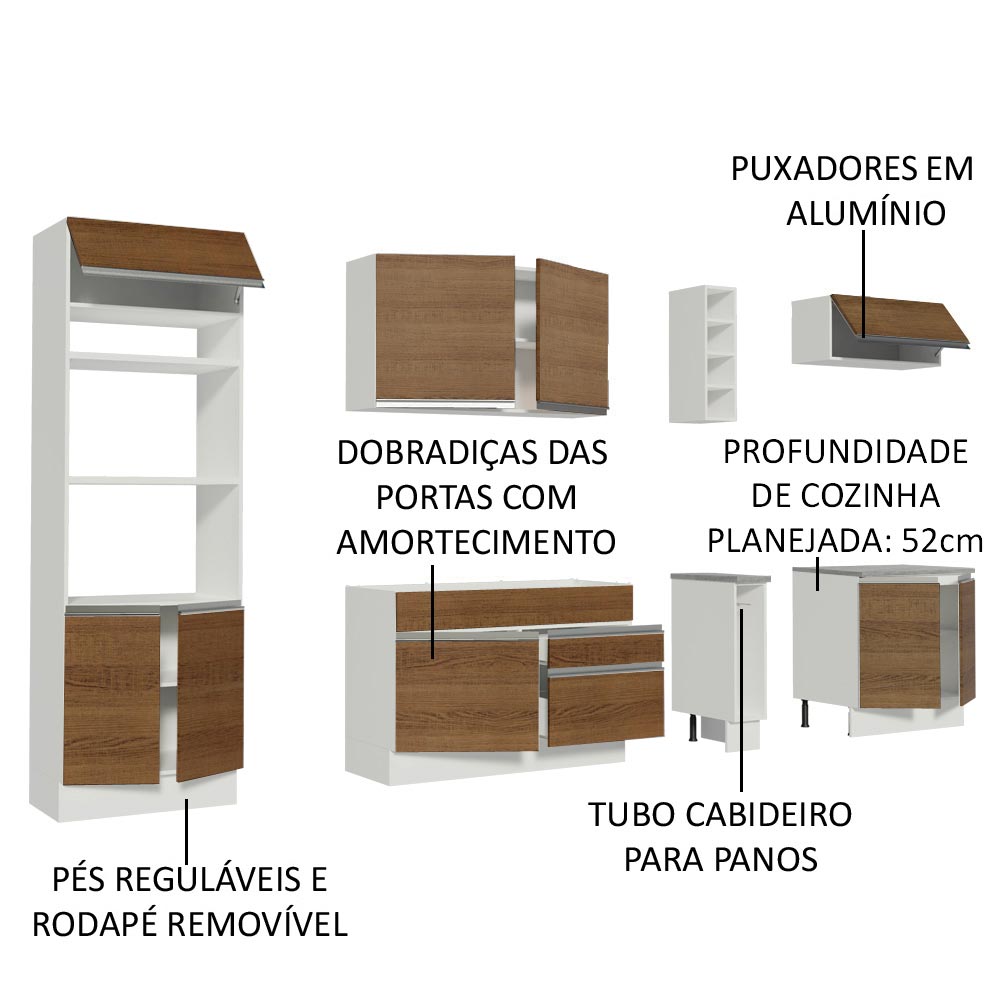 Armário de Cozinha Completa 290cm Branco/Rustic Vicenza Madesa 12