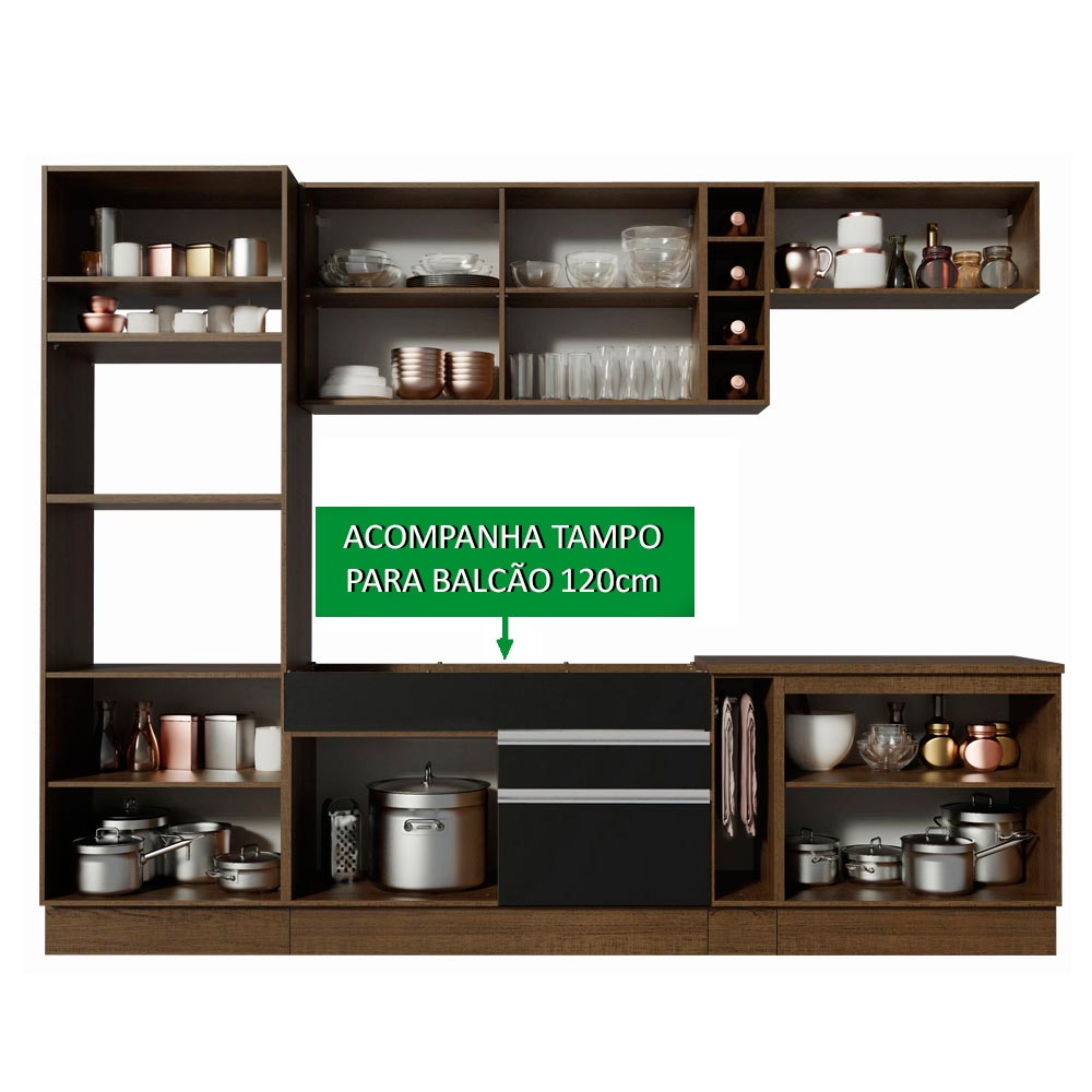 Armário de Cozinha Completa 290cm Rustic/Preto Vicenza Madesa 16