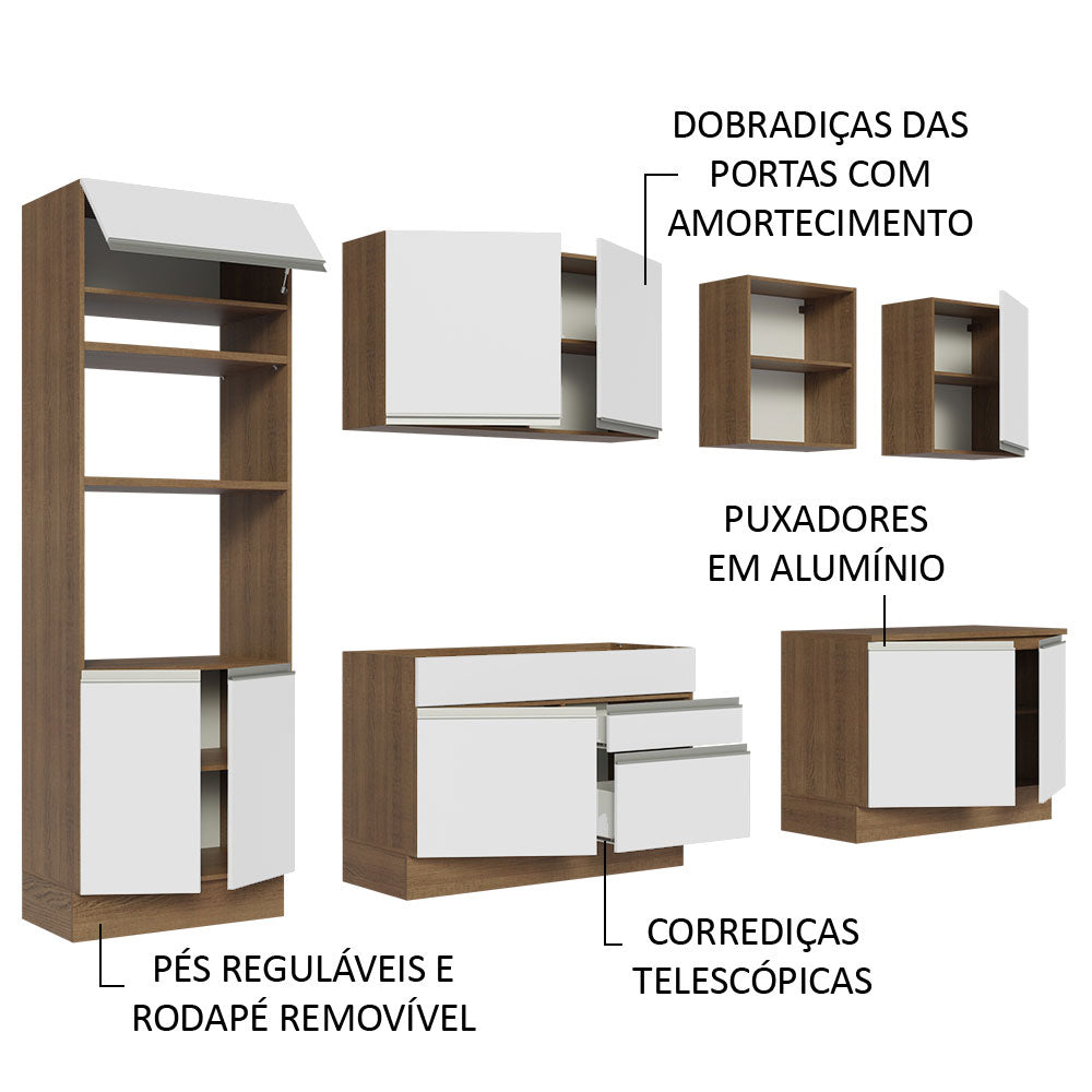 Armário de Cozinha Completa 310cm Rustic/Branco Glamy Madesa 02