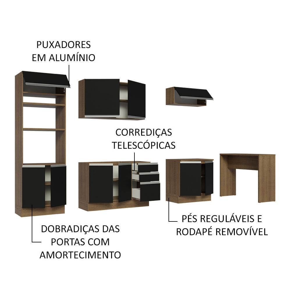 Armário de Cozinha Completa 315cm Rustic/Preto Glamy Madesa 02