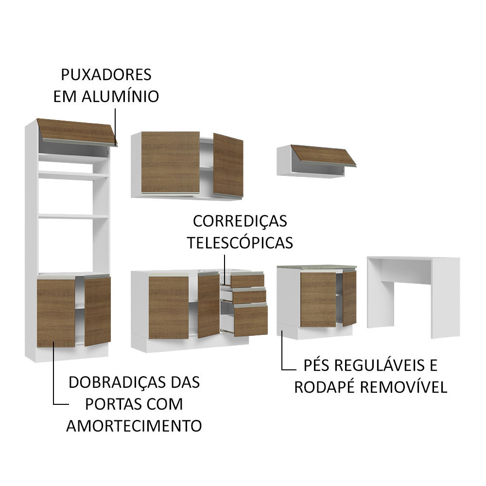 Armário de Cozinha Completa 315cm Branco/Rustic Glamy Madesa 02