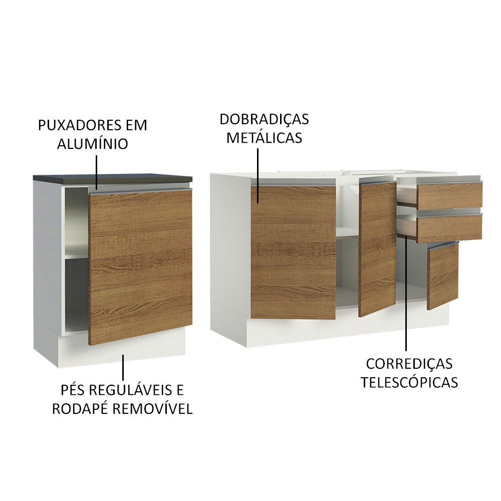 Kit com 2 Balcões de Cozinha Madesa Acordes 100% MDF (Sem Tampo e Pia) Branco/Rustic