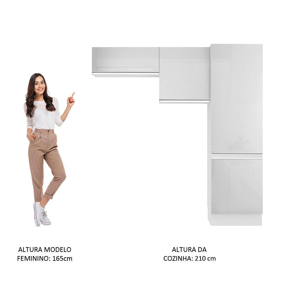 Kit Área De Serviço Madesa Acordes 100% MDF com 2 Armários e Torre Portas Branco Brilho