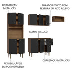 Armário de Cozinha Compacta 235cm Rustic/Preto Gourmet Madesa 02
