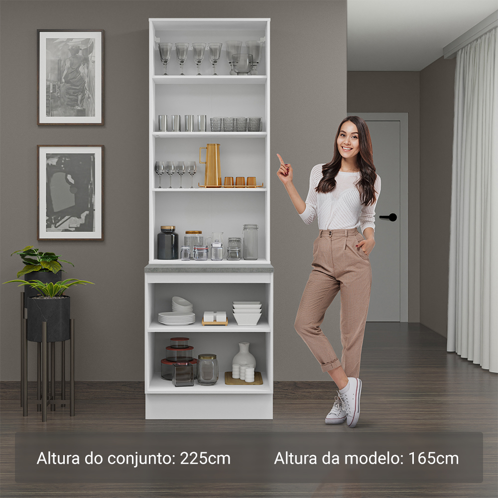 Kit Balcão + Cristaleira 70 x 60 cm Branco/Preto Lux Madesa 01