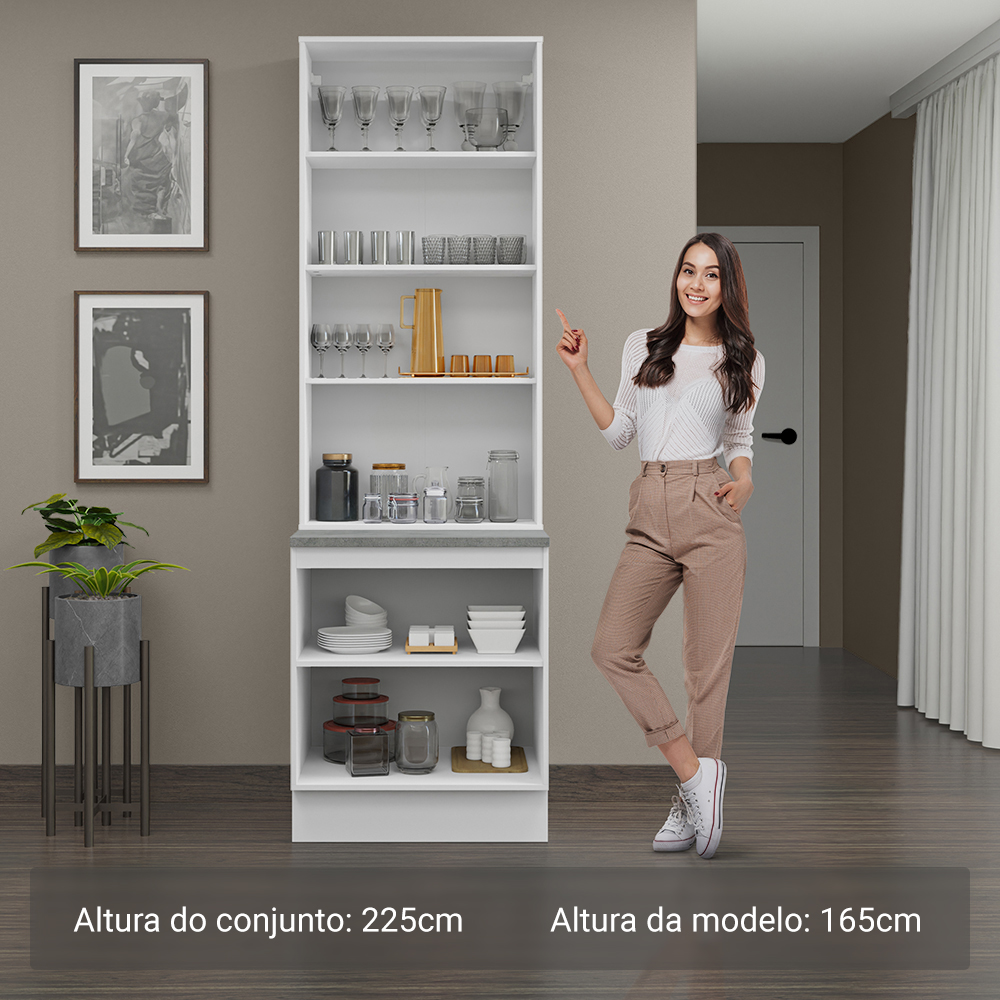 Kit Balcão + Cristaleira 70 x 60 cm Branco/Cinza Lux Madesa 01
