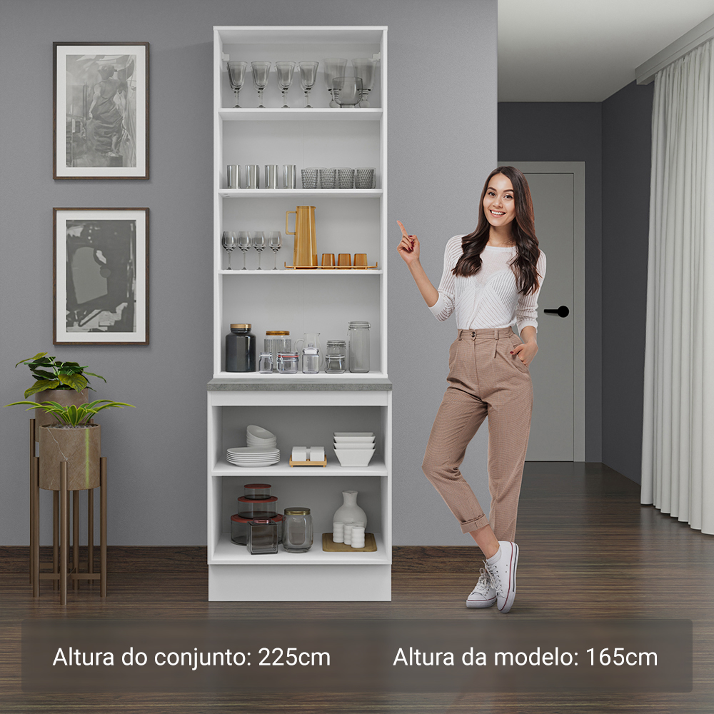 Kit Balcão + Cristaleira 70 x 60 cm Branco Veludo Lux Madesa 01
