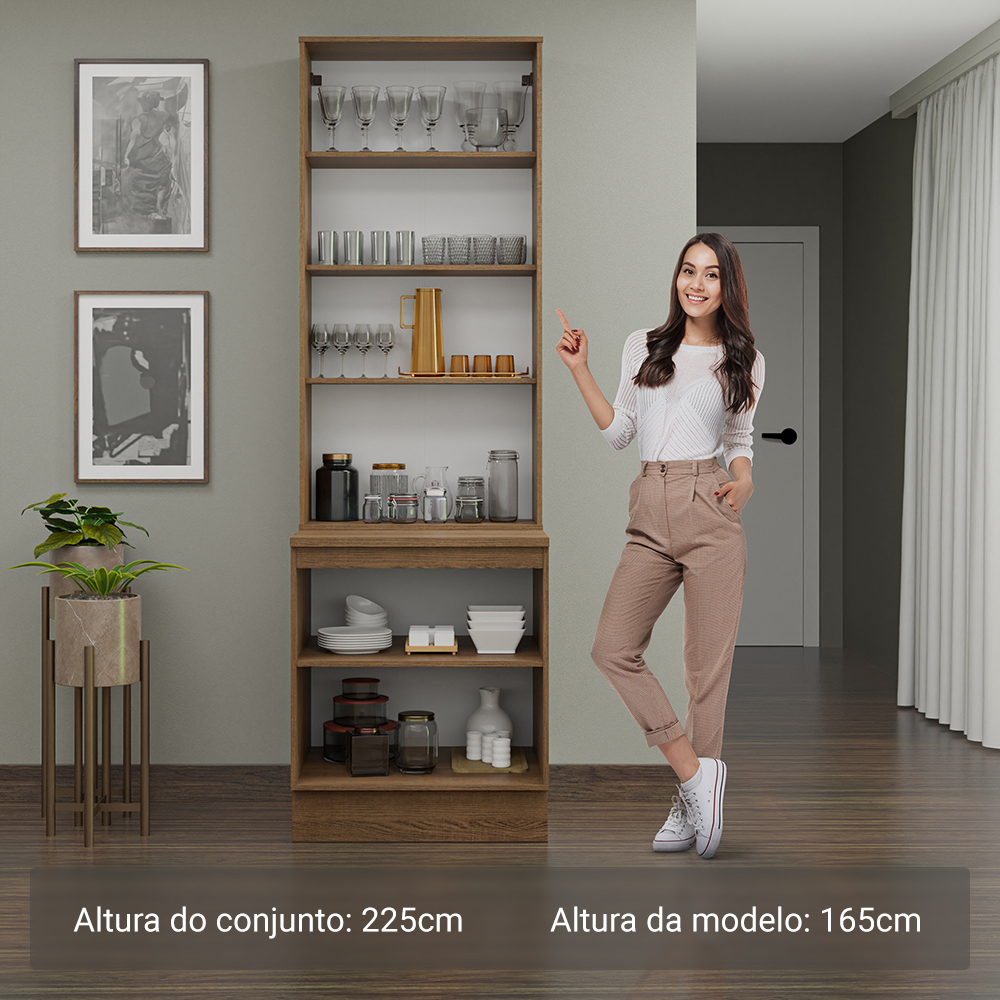 Kit Balcão + Cristaleira 70cm Rustic/Branco Veludo Lux Madesa 01