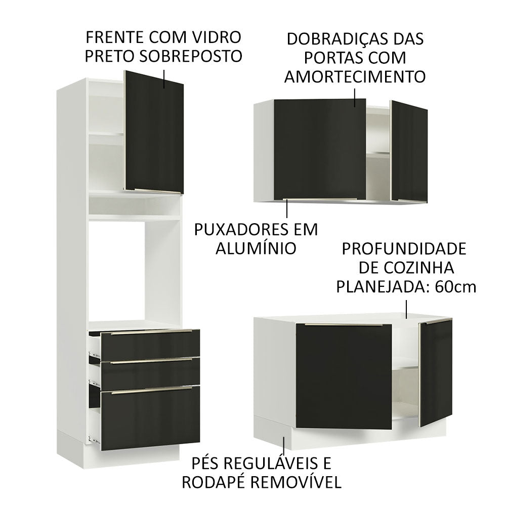 Armário de Cozinha Compacta 180 x 60 cm Branco/Preto Lux Madesa 01