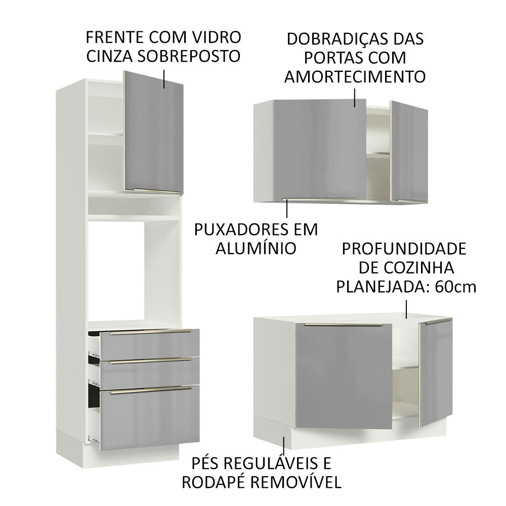 Armário de Cozinha Compacta 180 x 60 cm Branco/Cinza Lux Madesa 01