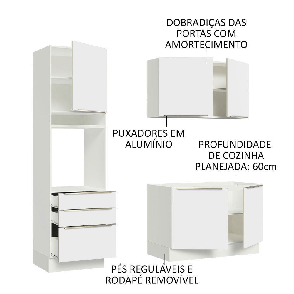 Armário de Cozinha Compacta 180 x 60 cm Branco/Branco Veludo Lux Madesa 01