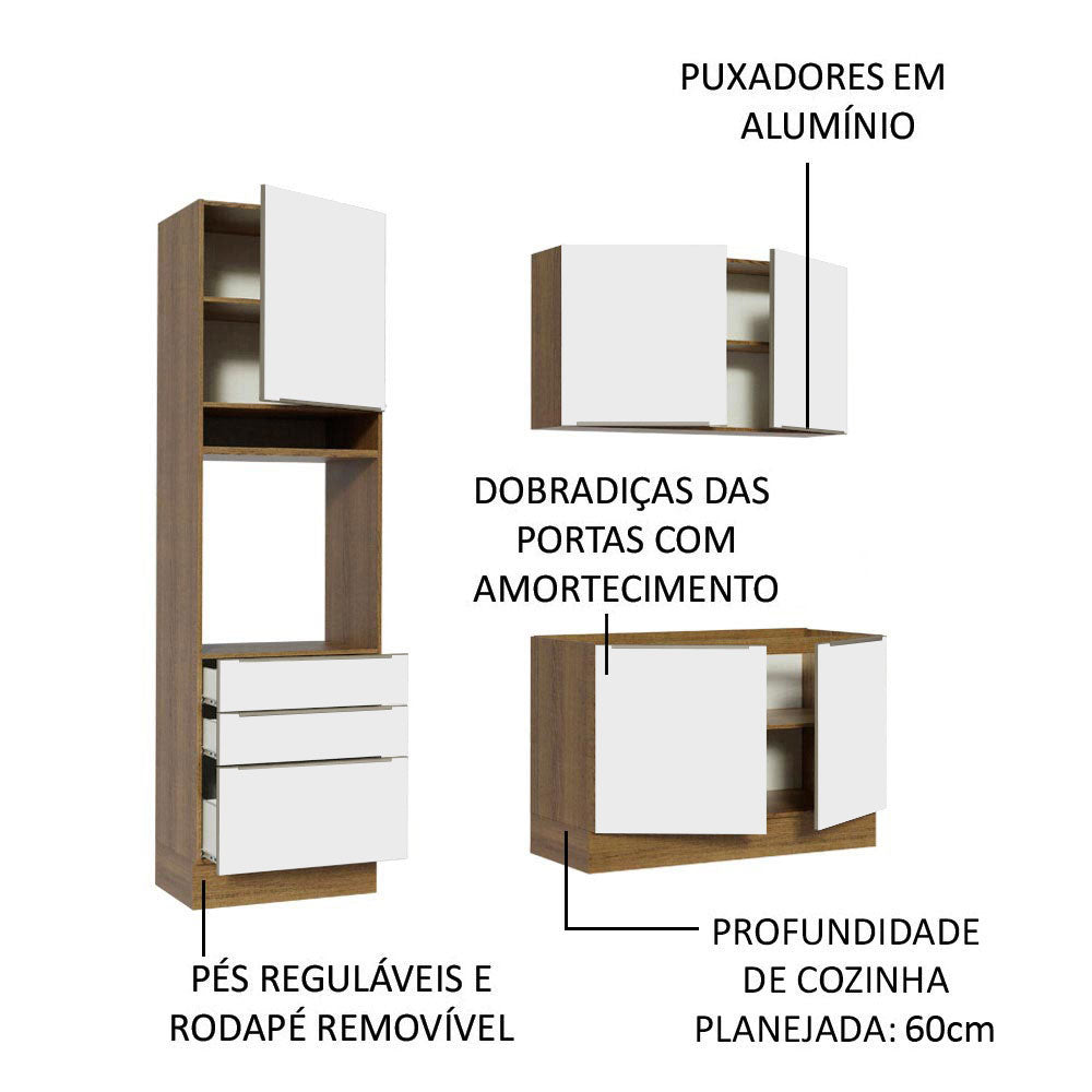 Armário de Cozinha Compacta 180 x 60 cm Rustic/Branco Veludo Lux Madesa 01