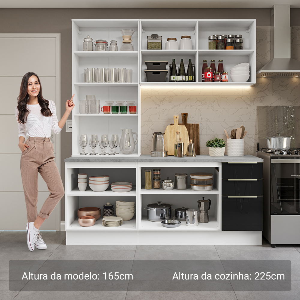 Armário de Cozinha Compacta 190 x 60 cm Branco/Preto Lux Madesa 02