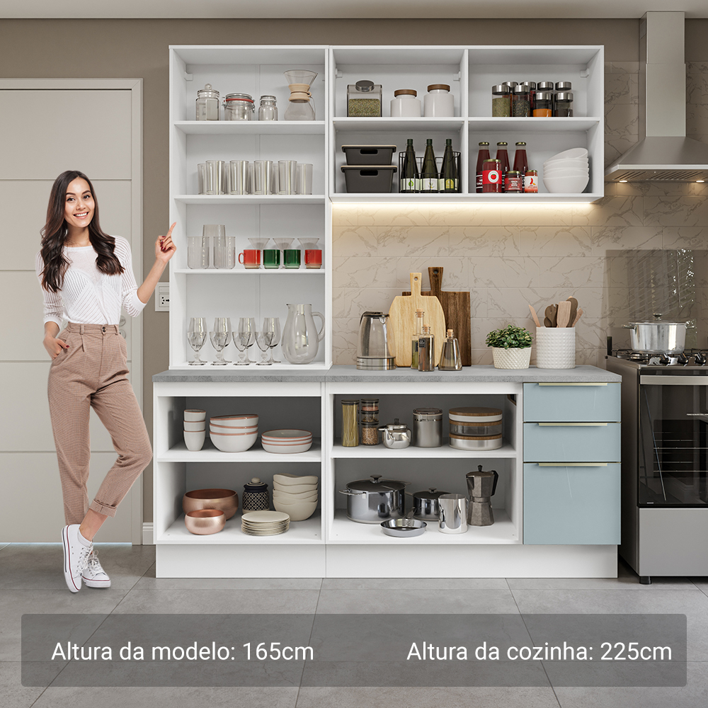 Armário de Cozinha Compacta 190 x 60 cm Branco/Cinza Lux Madesa 02