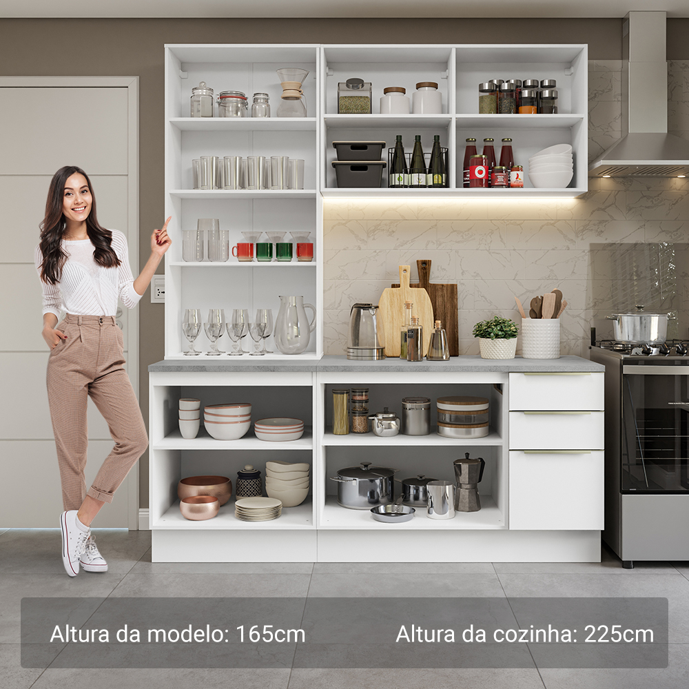 Armário de Cozinha Compacta 190 x 60 cm Branco Veludo Lux Madesa 02