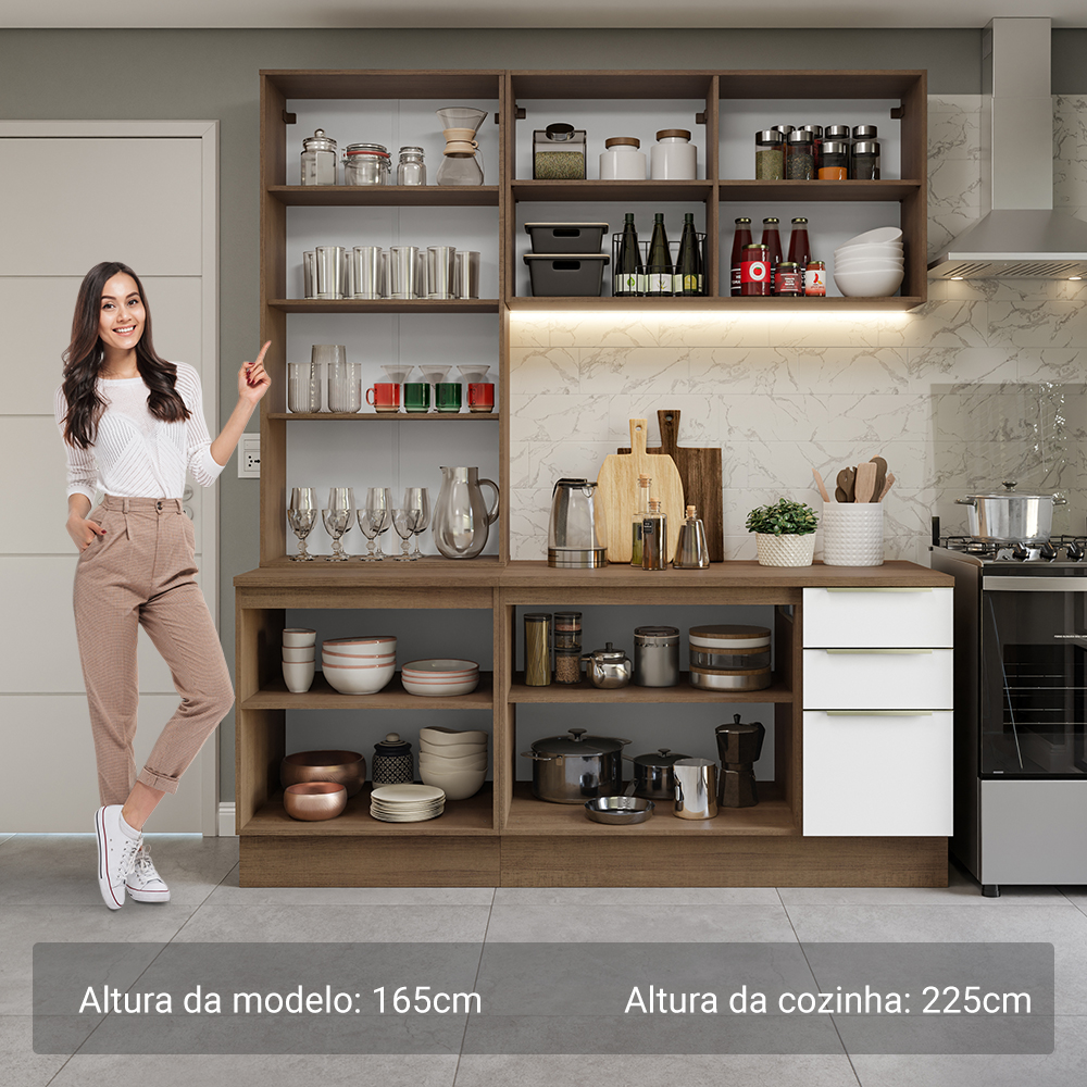 Armário de Cozinha Compacta 190cm Rustic/Branco Veludo Lux Madesa 02