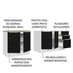 Kit com 2 Balcões de Cozinha 4 Portas 3 Gavetas 200 x 60 cm (Sem Tampo e Pia) Branco/Preto Lux Madesa