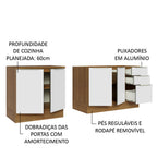 Kit com 2 Balcões de Cozinha 4 Portas 3 Gavetas 200 x 60 cm (Sem Tampo e Pia) Rustic/Branco Veludo Lux Madesa