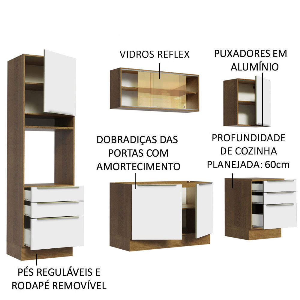 Armário de Cozinha Completa 240cm Rustic Branco Veludo Lux Madesa 02