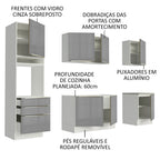Armário de Cozinha Completa 240 x 60 cm Branco/Cinza Lux Madesa 03