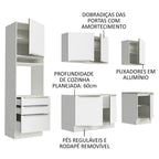 Armário de Cozinha Completa 240 x 60 cm Branco Branco Veludo Lux Madesa 03