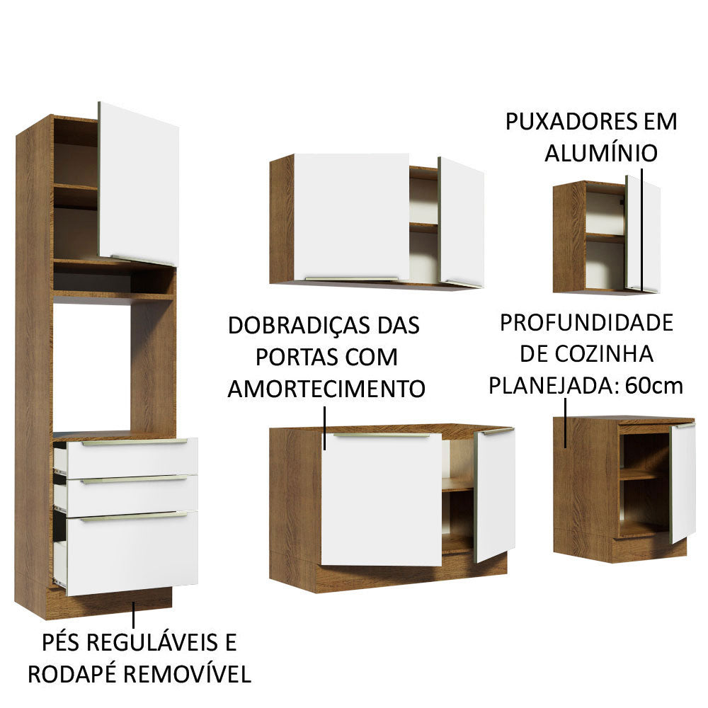 Armário de Cozinha Completa 240 x 60 cm Rustic Branco Veludo Lux Madesa 03