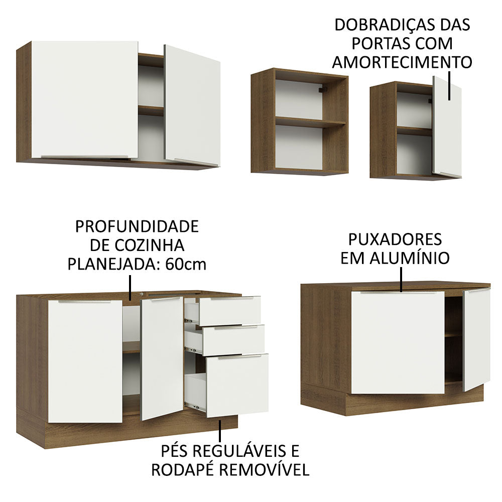 Armário de Cozinha Completa 240cm Rustic/Branco Veludo Lux Madesa 05